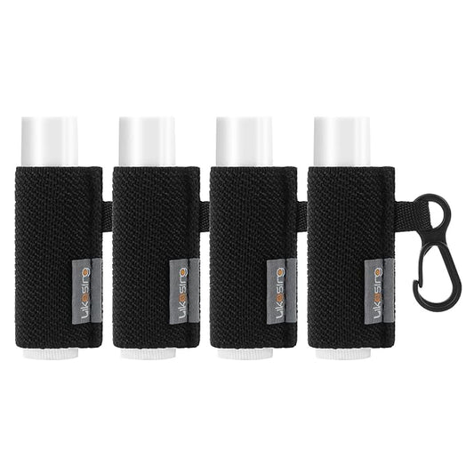 Lip Balm Holder, 4Pcs Chapstick Holder with Clip On for Backpacks, Elastic Lipstick Sleeve Holder Gifts for Friends Women Girls Boys Man, Black