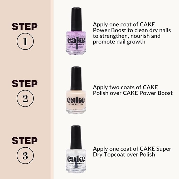 Nail Strengthener & Nail Polish Duo, Nail Repair for Damaged Nails, Nail Hardener & Growth, Non Toxic, Professional Applicator Brush, Keratin Enriched (French Connection) CAKE Power Boost (1 fl oz)