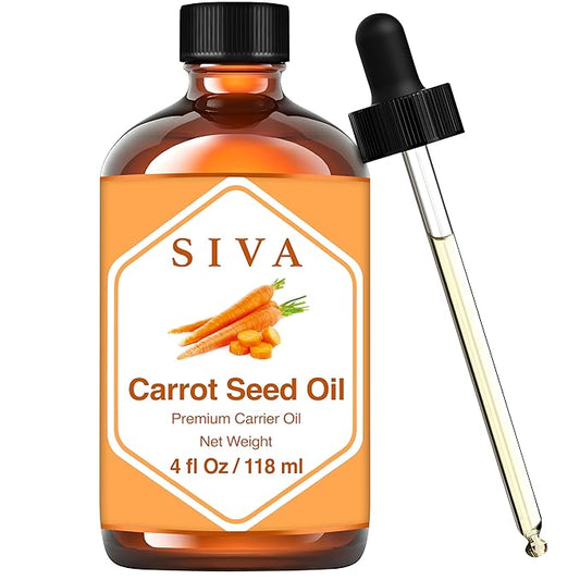 SIVA Carrot Seed Oil 4oz (118ml) Premium Cold-Pressed Carrier Oil With Dropper For Face, Skin Care, Body Massage, Hair Care, Hair Oiling & Scalp Massage