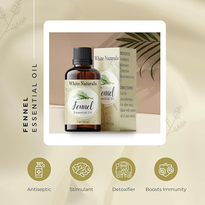 Organic Fennel Essential Oil for Digestion, Sweet Fennel Seed Oil for Congestion Relief & Uplift Mood, 100% Pure, Undiluted, Therapeutic Grade for Aromatherapy, Glowing Skin, Strengthened Hair 1oz