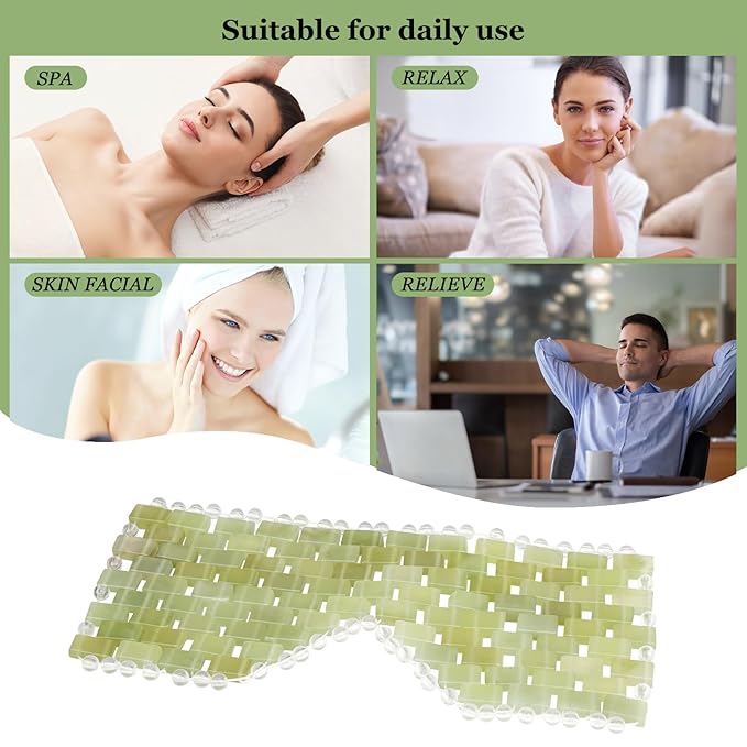 Jade Eye Mask, Facial Cooling Mask with 100% Real Jade for Hot & Cold Therapy to Reduce Wrinkles, Puffiness, Migraines, and Anti-Aging