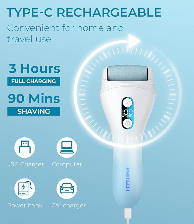 Electric Callus Remover for feet,Rechargeable Foot File Electronic Pedicure Tools Kit for Calloused Removal, Waterproof Electric Foot Scrubber Duty Feet Care for Heels Dead Skin,Blue