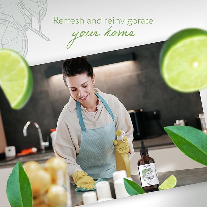 HBNO Lime Essential Oil - Huge 4 oz (120ml) Value Size - Natural Lime Oil, Cold Pressed - Perfect for Cleaning, Aromatherapy, DIY, Soap & Diffuser - Lime Essential Oils