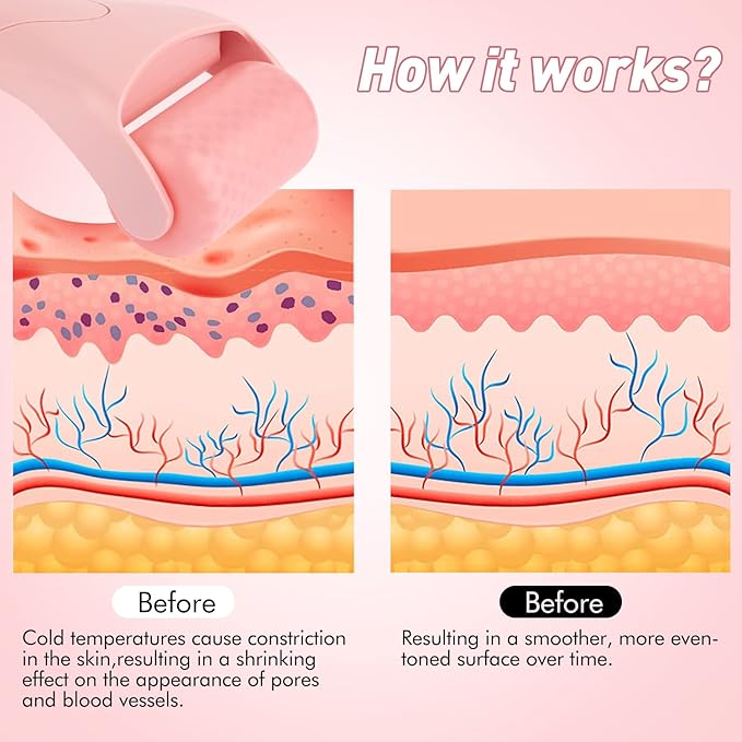 Ice Roller for Face,Eyes,Women Gifts Idea,Therapeutic Cooling to Tighten Brighten Complexion and Reduce Wrinkles,Massager Under Eye Puffiness,Migraine and Pain Relidf (Pink)