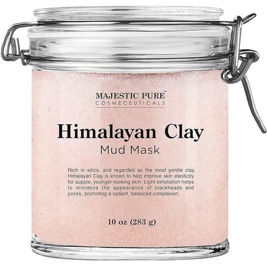 Majestic Pure Himalayan Clay Mud Mask for Face and Body Exfoliating and Facial Acne Fighting Mask - Reduces Appearance of Pores, 10 oz
