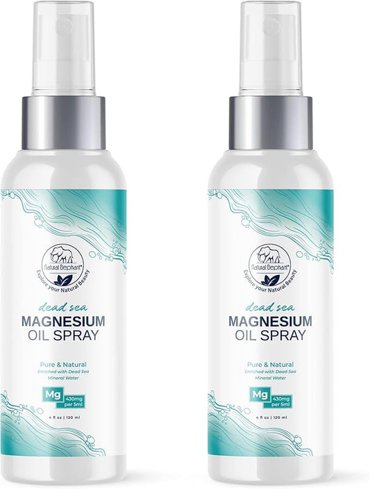 Natural Elephant Dead Sea Magnesium Oil Spray for Topical Use | 100% Pure | 4 fl oz (Pack of 2) | Promotes Relaxation and Well-Being