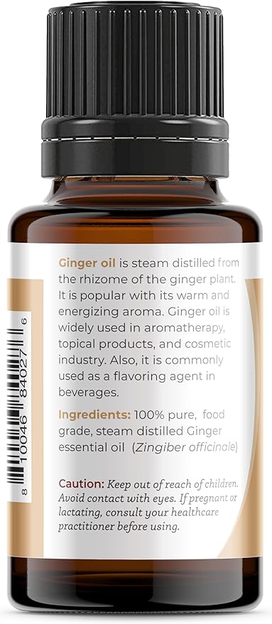 Viva Doria Ginger Essential Oil, 100% Pure Natural, Fresh Ginger Essential Oil, Undiluted, for Aromatherapy | Food Grade, 15 mL (0.5 Fluid Ounce)