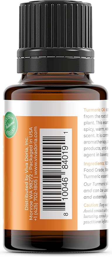 Viva Doria Turmeric Essential Oil, 100% Pure, Natural Turmeric Essential Oil, Undiluted, for Aromatherapy | Food Grade, 15 mL (0.5 Fluid Ounce)