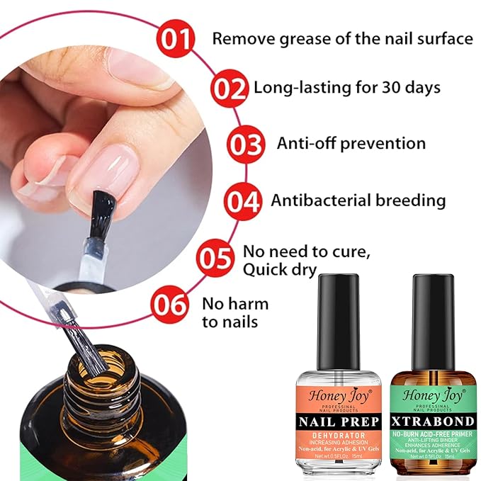 Nail Dehydrator Primer Cuticle Oil Set, Acid-Free Nail Prep Kit, Professional Strong Bond Primer for Long-lasting Acrylic Nails, Gel Polish, UV Gels, Fast Air Dry, Superior Adhesion (0.5Fl oz), NP-002