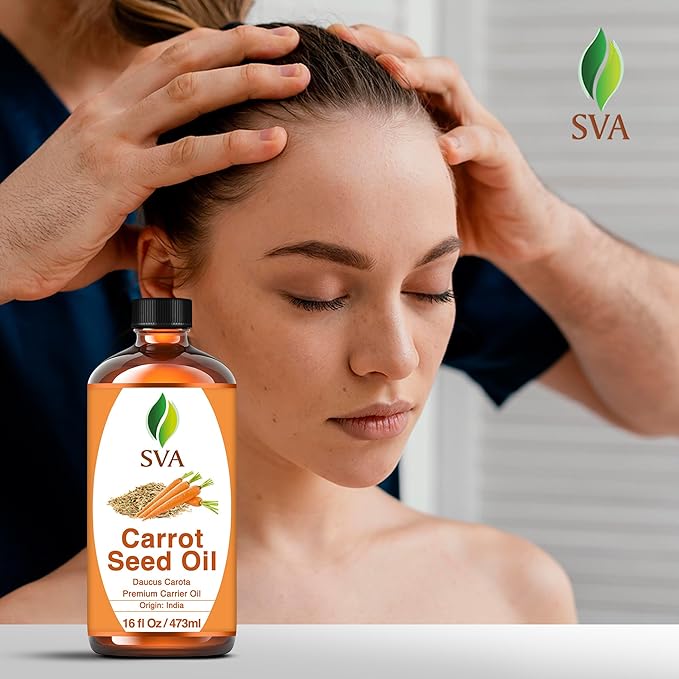 SVA Carrot Seed Oil - 16 Fl Oz – 100% Natural Cold Pressed Carrot Oil - for Face, Skin Care, Hair Care, Scalp Massage & Body Massage – Carrier Oil