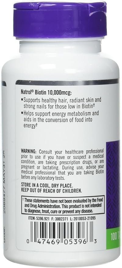 Natrol Biotin Tablet 10000 mcg, 100 Count (Pack of 2)