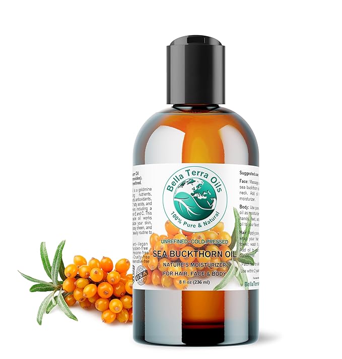 Bella Terra Oils - Sea Buckthorn Oil 8 oz - The Ultimate Elixir from Nature's Bounty, Rich in Flavonoids & Essential Fatty Acids, Gilded Luxe for Your Face