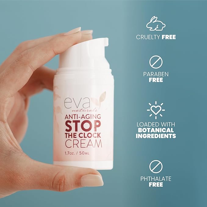 Eva Naturals Stop the Clock Anti-Aging Cream (1.7oz) - Face Moisturizer Visibly Reduces Wrinkles, Facial Skin Care Products With Glycolic - Moisturizer for Face - Premium Quality Face Cream
