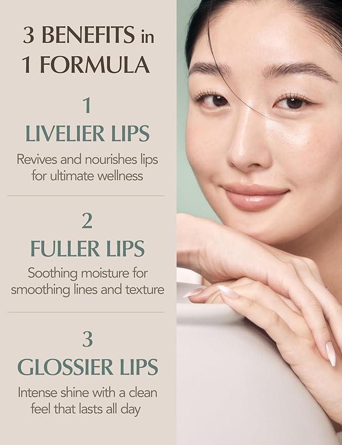 Natural Bloom Korean Lip Oil Serum 0.14 fl oz | Moisturizing Lip Booster Plumping Oil Serum Enriched w/Camellia & Safflower Oils | Non-Irritating Clear Lip Gloss with Glazed Finish (Clear Dew)