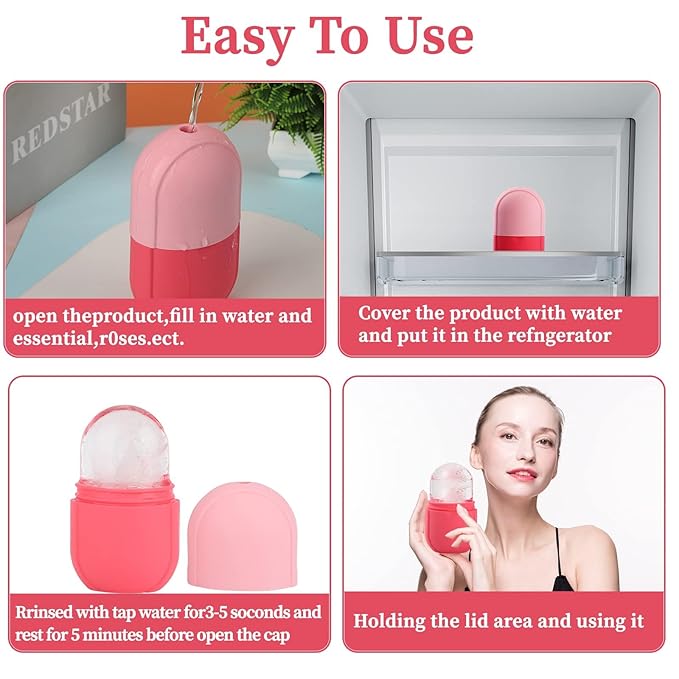 Facial Skincare Ice Roller Mold-Ice Roller for Face and Eye,Beauty Cube Brighten Skin &Enhance Natural Glow &Remove Fine Lines,Facial Beauty Ice Roller Skin Care Tools (Oval, pink set)