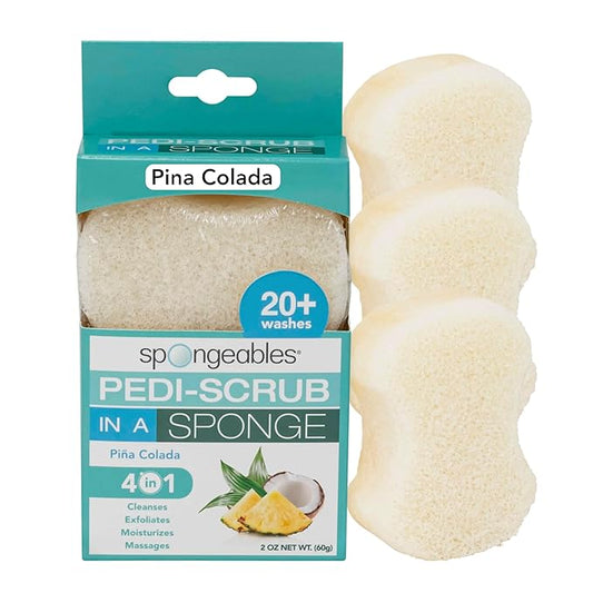 Spongables Pedi Scrub Foot Exfoliating 20+ Wash Sponge, Pina Colada, 3 Count