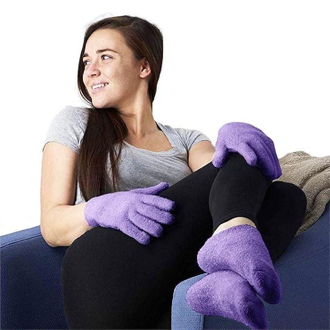 NatraCure Moisturizing Gel Booties and Gloves Set - (for Dry Skin, Dry Hands, feet, Cracked Heels, cuticles, Rough Skin, Dead Skin, use with Your Favorite lotions) - 155/175-LAV/RET - Color: Lavender