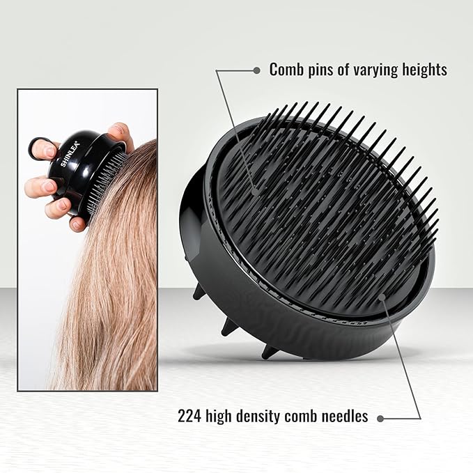 2 in 1 Scalp Massager Shampoo Brush with Soft Silicone Bristles for Hair Growth and Dandruff Removal, Hair Brush Head Massager Scalp Scrubber Exfoliator for Both Wet and Dry Use (Black)