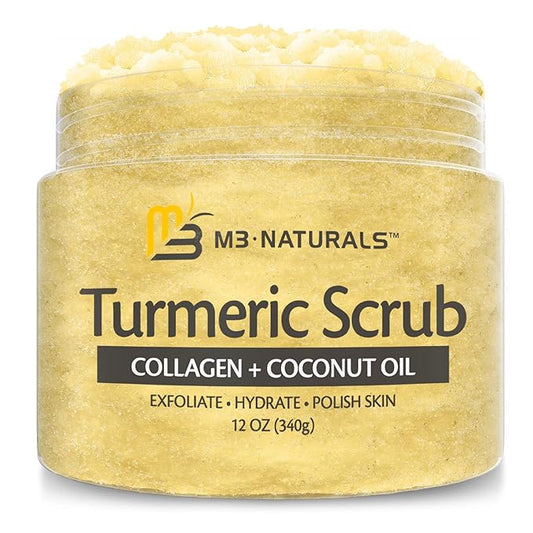 Exfoliating Turmeric Scrub and Skin Exfoliator with Collagen and Coconut Oil, Gently Exfoliates Face, Body, Hands, and Feet, Moisturizing Skincare by M3 Naturals