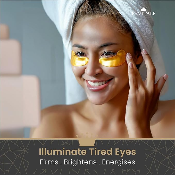 24k Gold Under Eye Collagen Patches, Reduce Puffy Eyes & Dark Circles, Illuminate Tired Eye Masks - Firms, Brightens, Energises (Packets - 30 Pair)
