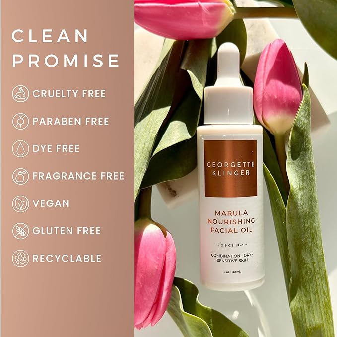 Marula Nourishing Facial Oil - Anti-Aging Serum: Minimize Pores, Diminish Lines, and Wrinkles for Plump Hydrated Skin and Improve Skin Barrier with 10 Natural Oils - 1 oz by Georgette Klinger