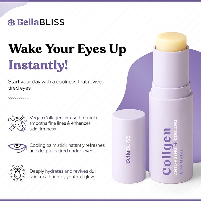 BellaBLISS Collagen Eye Balm Stick for Dark Circles, Puffiness & Wrinkles โ Cooling Under Eye Cream with Collagen, Anti-Aging & Hydrating Formula โ Made in Korea - 0.35 oz / 10 g - Pack of 1