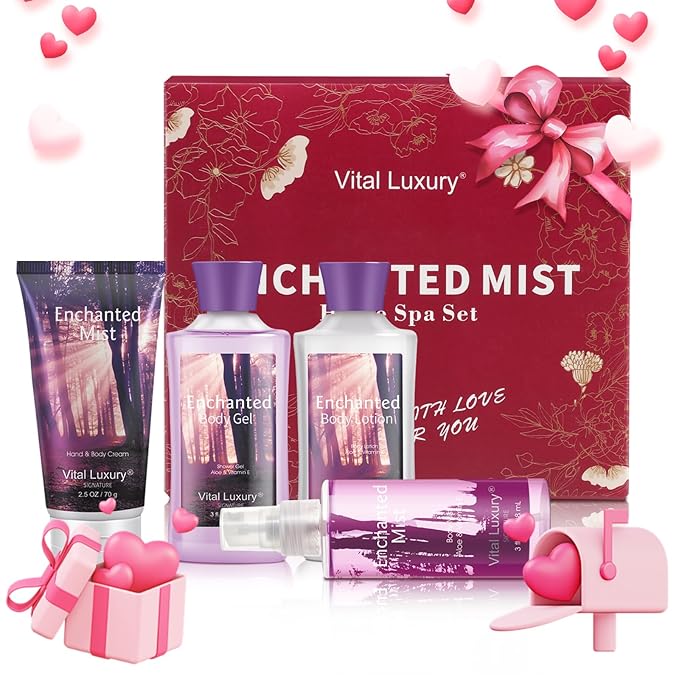 Bath & Body Kit, 3 Fl Oz, Ideal Skincare Gift Home Spa Set, Includes Body Lotion, Shower Gel, Body Cream, and Fragrance Mist,Birthday Mother's Valentine's Day Gifts(Enchanted Mist)