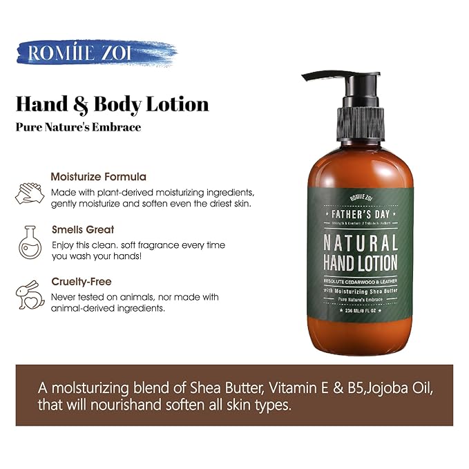 Hand & Body Lotion for Men, Father's Day Gift - Infused with Cedarwood & Leather Aroma - 236 ML /8 FL OZ