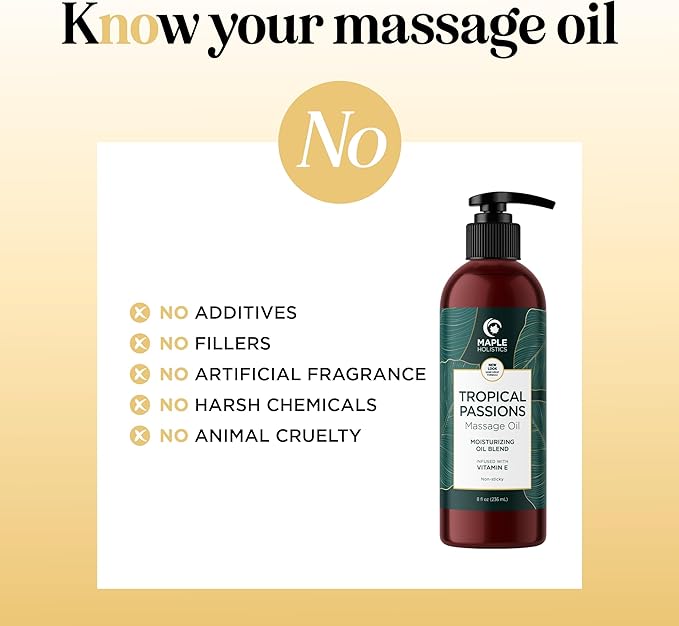 Tropical Sensual Massage Oil for Couples - Complete Relaxation Full Body Massage Oil for Date Night with Smooth Gliding Coconut and Sweet Almond Oil with Mango Scent - Non GMO Gluten Free and Vegan