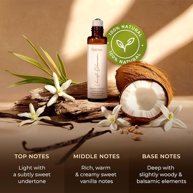 Gya Labs Vanilla Essential Oil Roll on for Skin - 100% Pure Natural Vanilla Perfume Oil for Women, Self Care Roller Aromatherapy, Alcohol Free, Travel Size (0.34 Fl Oz)