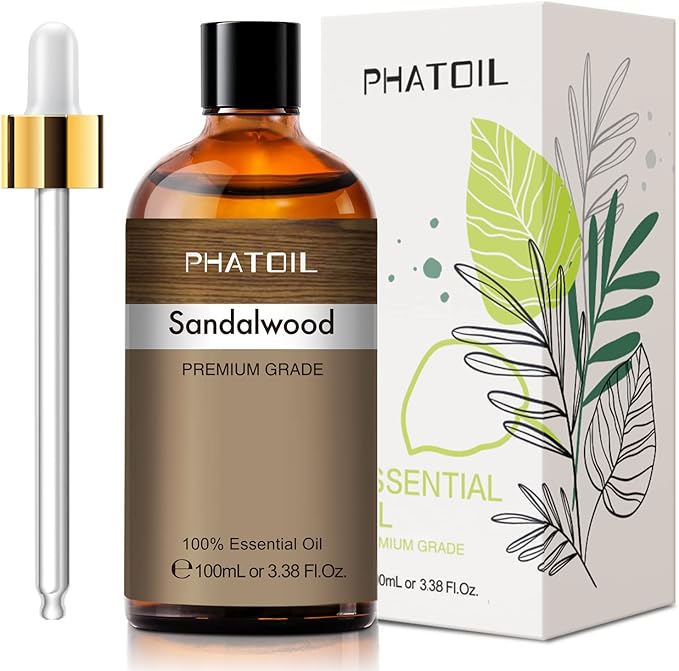 100ML Sandalwood Essential Oil, Pure Aromatherapy Essential Oils for Diffuser, Humidifier, Relax, Scented Oils for Soap, Candle Making, Huge 3.38fl.oz Bottle