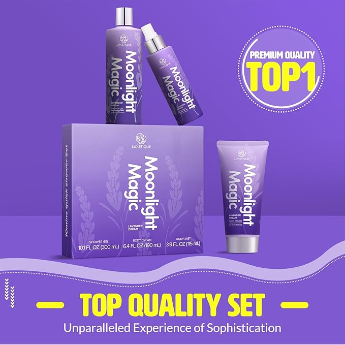Spa Luxetique Spa Gift Sets for Women, Body Spray for Women, 3 Pcs Lavender Relaxing Spa Kit with Shower Gel, Body Cream,Body Mist, Perfect Birthday Gifts for Moms, and Special Occasions,Unique Gift