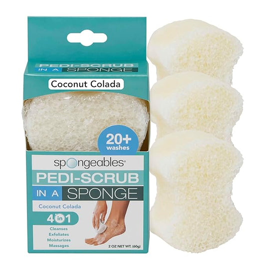 Spongables Pedi Scrub Foot Exfoliating 20+ Wash Sponge, Coconut Colada, 3 Count