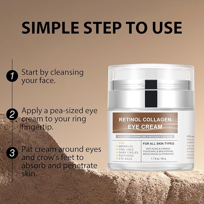 Eye Cream with Retinol Collagen for Wrinkles, Avocado for Hydrating, Caffeine and Vitamin C for Dark Circles and Puffiness, Moisturizer for Women, Nourishing Repair Anti Aging Cream