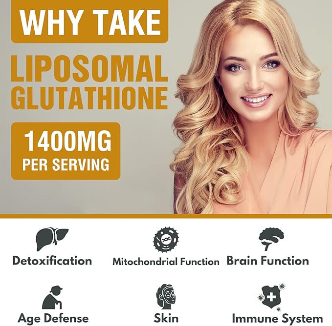 1400 mg Liposomal Glutathione, Superior Absorption Complex Reduced Glutathione Supplement with Vitamin C, Hyaluronic Acid, Master Antioxidant for Liver Detox, Brain, Skin