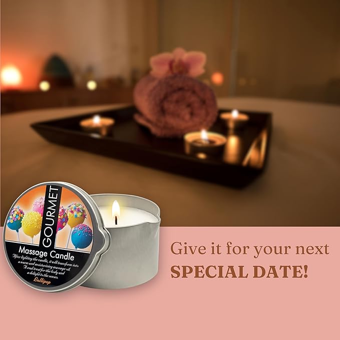 GOURMET COLLECTION Massage Oil Candle Lollipop Scent - Vegan Moisturizing Body Oil - Ideal for Massage Therapy, Luxurious Experience 6.76oz