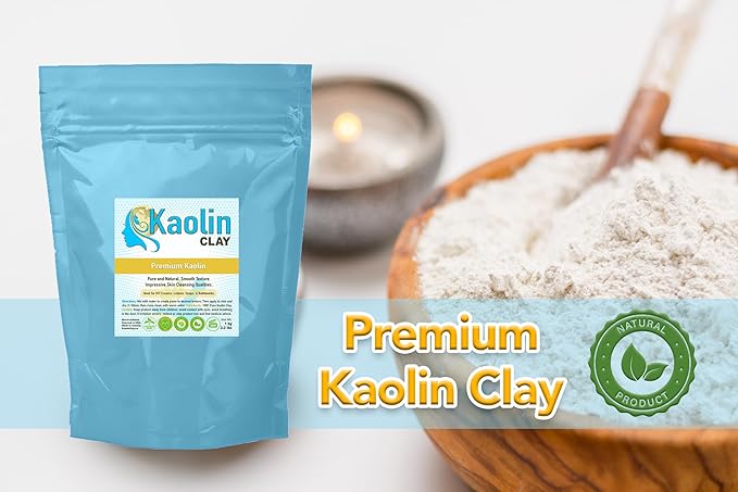 Pure Kaolin Clay - 100% Natural | 2.2 Pounds (1kg) | Smooth and Silky Texture, Easy Mixing, Perfect for Face, Body, and Bathbombs