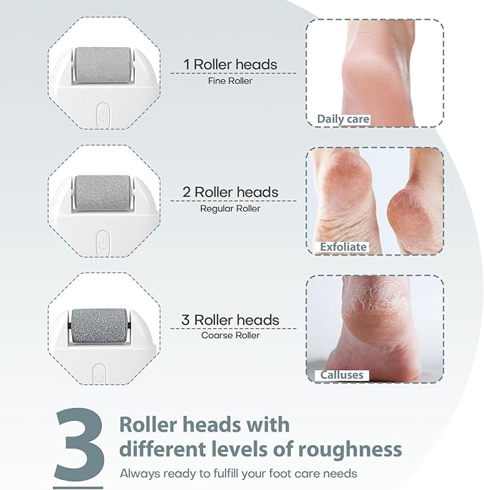 Automatic Callus Remover for Feet, Rechargeable Pedicure Tools for Feet, Electric Foot Callus Remover with 3 Roller Heads 2 Speed, Waterproof Foot File Perfect for Dead Hard Cracked Dry Skin