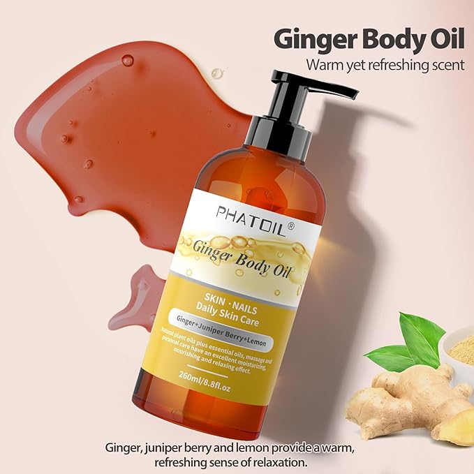 Vanilla Body Oil 260ML & Ginger Body Oil 260ML Large Bottle Body Oil for Moisturizing Skin