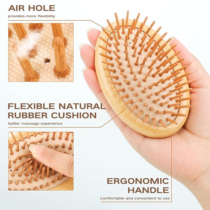 Bamboo Brush for Hair Growth(No Handle Design) Combetter, Natural Wood Brush, Mini Hair Scalp Massager Bamboo Bristles Detangling Hairbrush for Women, Men &Kids