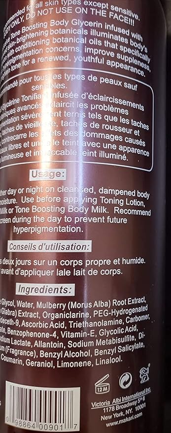 Makari Exclusive Active Intense Tone Boosting Body Glycerin (16.8 oz) | Skin-Brightening Body Glycerin | Moisturizes and Softens | Promotes Even Skin Tone | for All Skin Types Except Sensitive