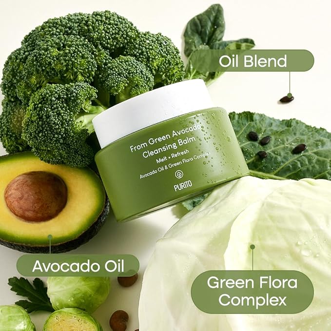 PURITO From Green Avocado Cleansing Balm 100ml / 3.38 fl. oz., Melt-In Moisture with Avocado Oil, Vegan, Cruelty-Free, Suitable for Dry Skin, Korean Skincare