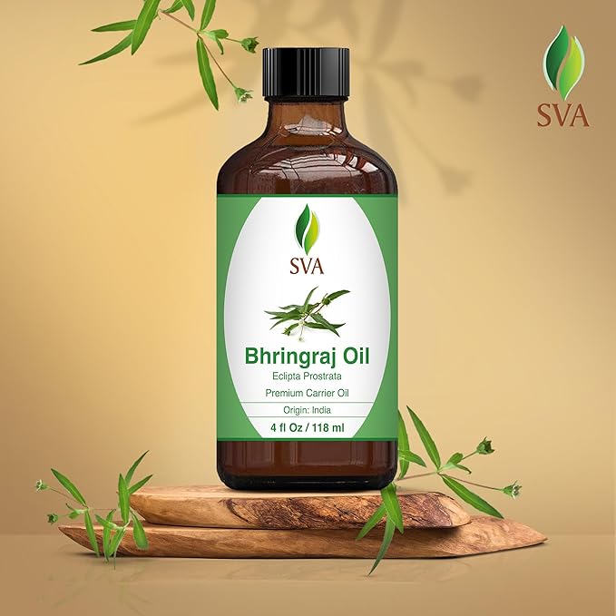 SVA Bhringraj Premium Carrier Oil 4oz (118ml) With Dropper for Hair Oiling, Scalp Massage & Skin Care