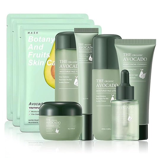Avocado Skincare Set,Hydrating Travel Size Avocado Face Wash,Moisturizing Face Toner & Face Serum & Face Cream,Eye Cream Skin Care Gift Set for Women(9PCS)