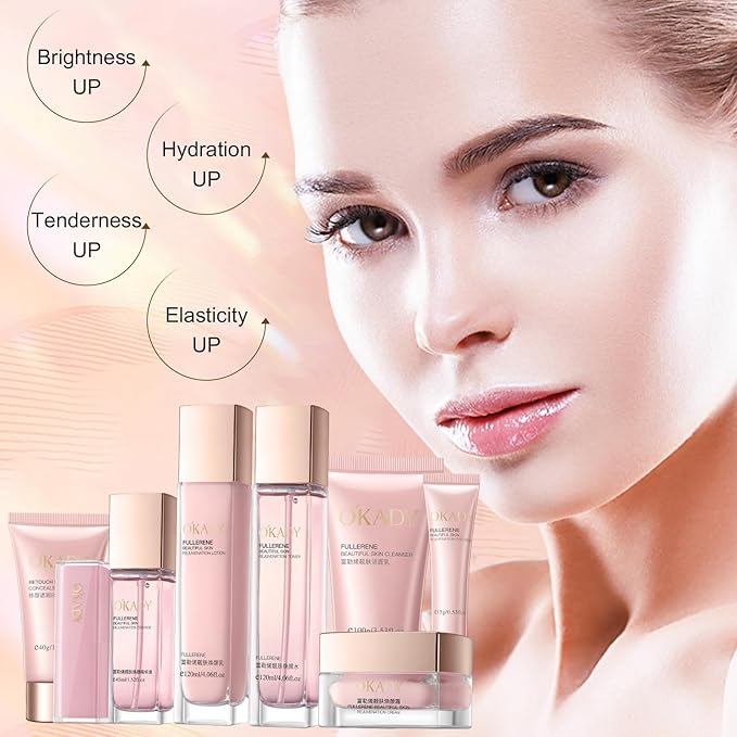 8-in-1 Skincare & Makeup Gift Set with Antioxidant Complex – Cleanser, Toner, Lotion,Serum, Eye Cream,BB Cream & Velvet Lip Color – Hydrating Routine for All Skin Types, Daily Glow Essentials 