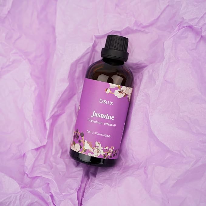 Jasmine Essential Oil 100ml (3.3 Fl Oz), ESSLUX Aromatherapy Essential Oils for Diffuser, Massage, Soap, Candle Making, Home Fragrance