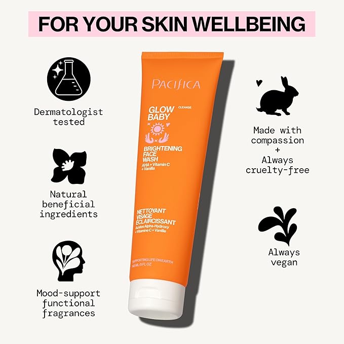 Pacifica Mini Glow Baby Brightening Facial Cleanser 1.4 oz – Vitamin C & Glycolic Acid (AHA) Face Wash– Daily Cleanser for Anti-Aging Exfoliating for Smooth, Even Glowing Skin Vegan Clean Beauty