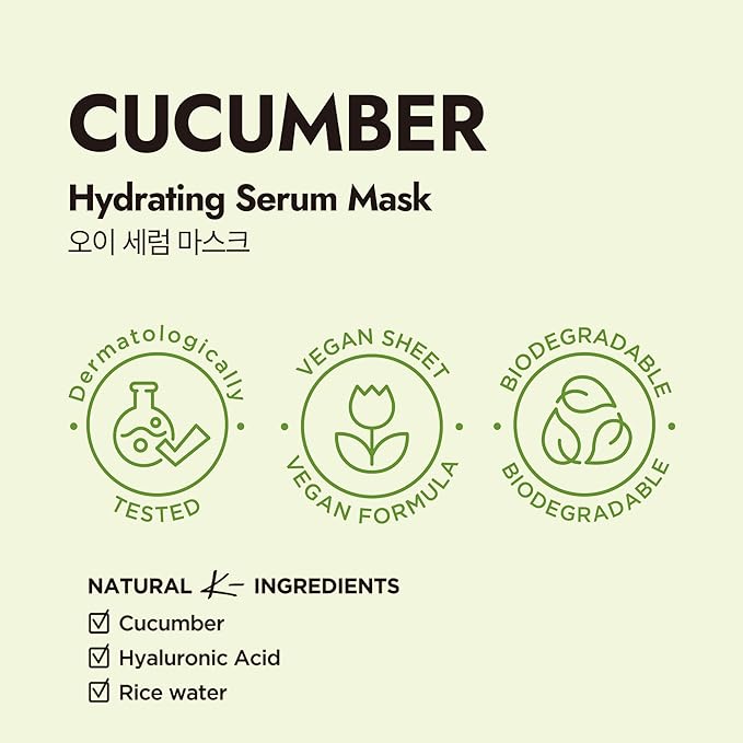 Epielle Cucumber Hydrating Serum Sheet Masks (5pk) | Korean Skincare | Facial Sheet Mask | Kbeauty, Mother's Day Gifts
