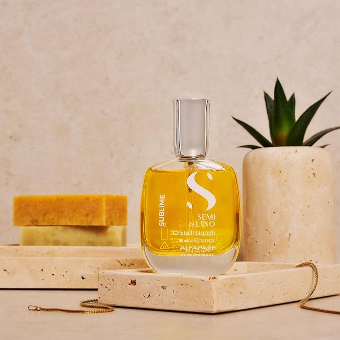 Alfaparf Milano Semi di Lino Sublime Cristalli Liquidi Hair Oil Serum with Thermal Protection - Anti Frizz Hair Serum & Smoothing Heat Protectant Spray with Vitamin E for Frizzy Hair (1.69 oz / 50 ml)