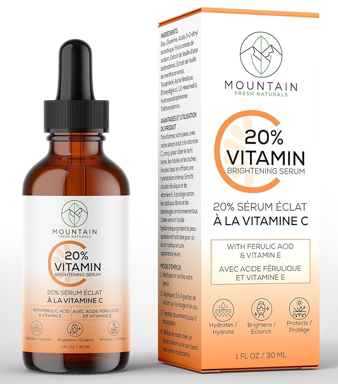 Vitamin C Serum ā 20% 3-0-Ethyl Ascorbic Acid, Ferulic Acid & Vitamin E ā Brightening, Hydrating, Anti-Aging Serum for Dark Spots, Uneven Skin Tone & Wrinkles ā 30mL / 1 fl oz
